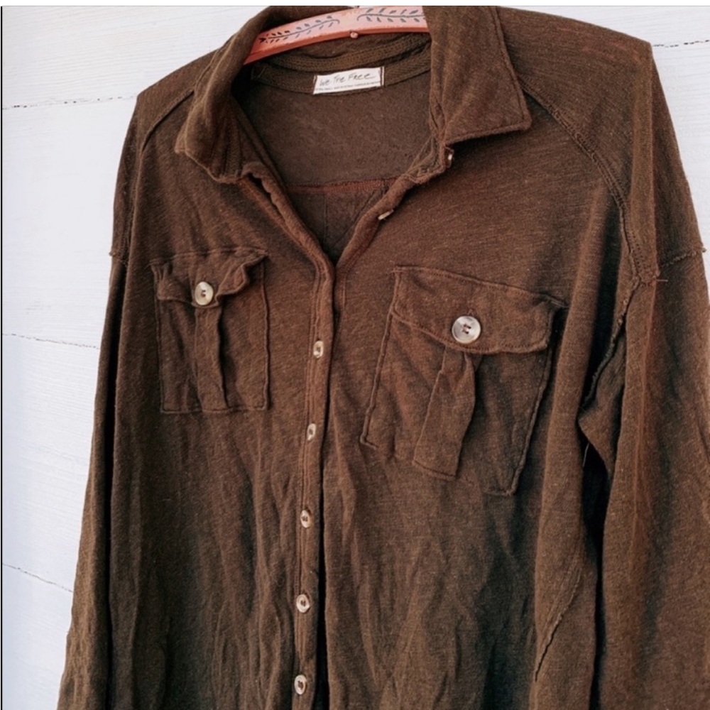 Free People Penelope Button Down Linen/Cotton Long Sleeve Top in Army, Size XS - Picture 6 of 10